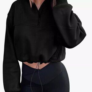Kirundo Womens Cropped Half Zip Pullover Sweatshirt With Drawstring Y2K Size M